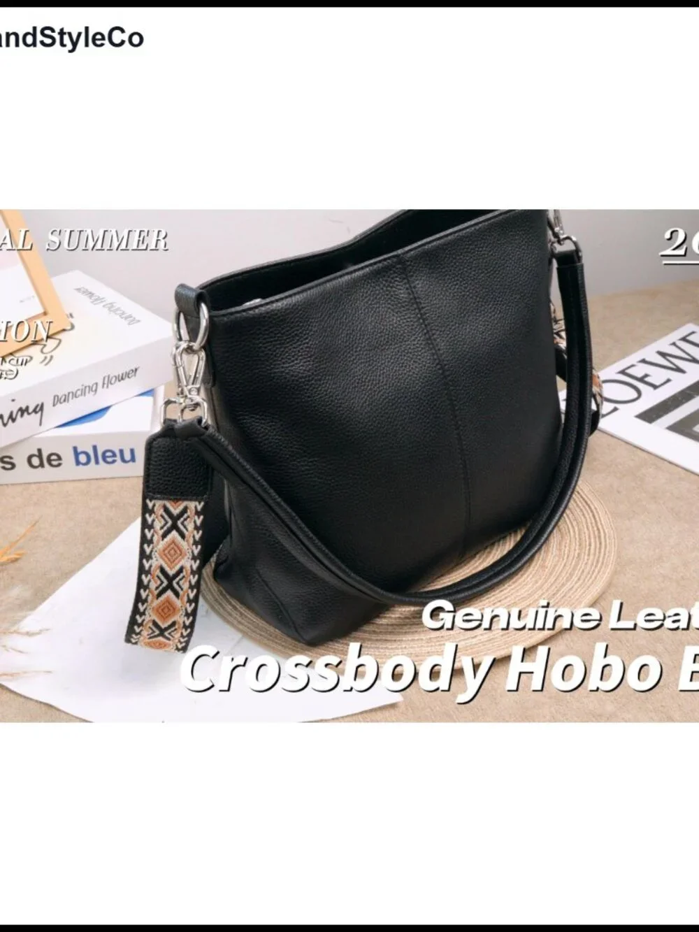 Genuine Leather Hobo Crossbody Bag with 2 Detachable Straps